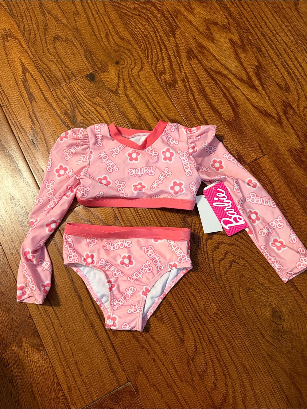 Barbie Pink Floral Logo Long-Sleeve Swim Set